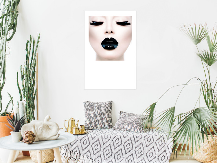 Poster Black lips - composition on white with a woman's face with dark lipstick 115006 additionalImage 17