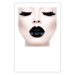 Poster Black lips - composition on white with a woman's face with dark lipstick 115006
