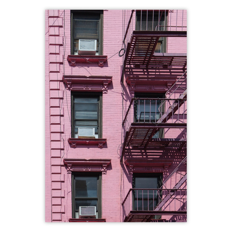 Wall Poster Fire Escape Stairs - architectural shot with a pink-painted building 116706