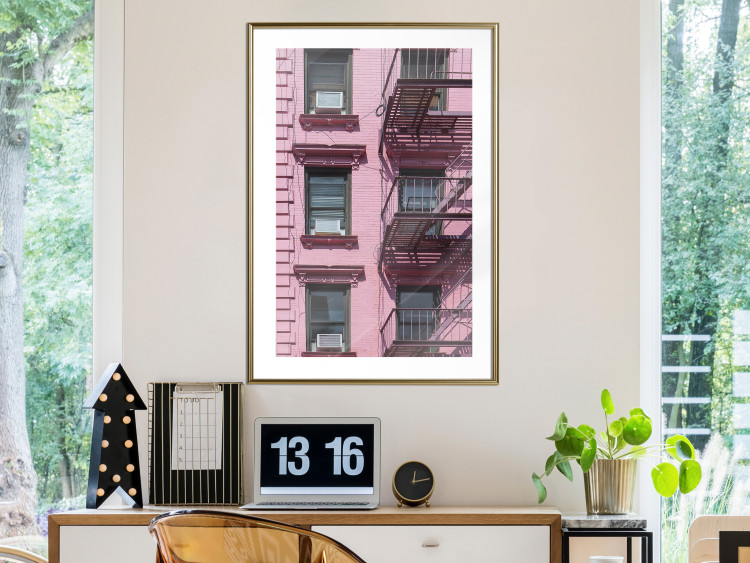 Wall Poster Fire Escape Stairs - architectural shot with a pink-painted building 116706 additionalImage 15
