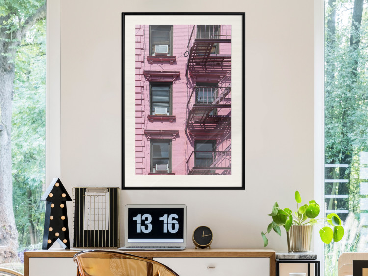 Wall Poster Fire Escape Stairs - architectural shot with a pink-painted building 116706 additionalImage 22