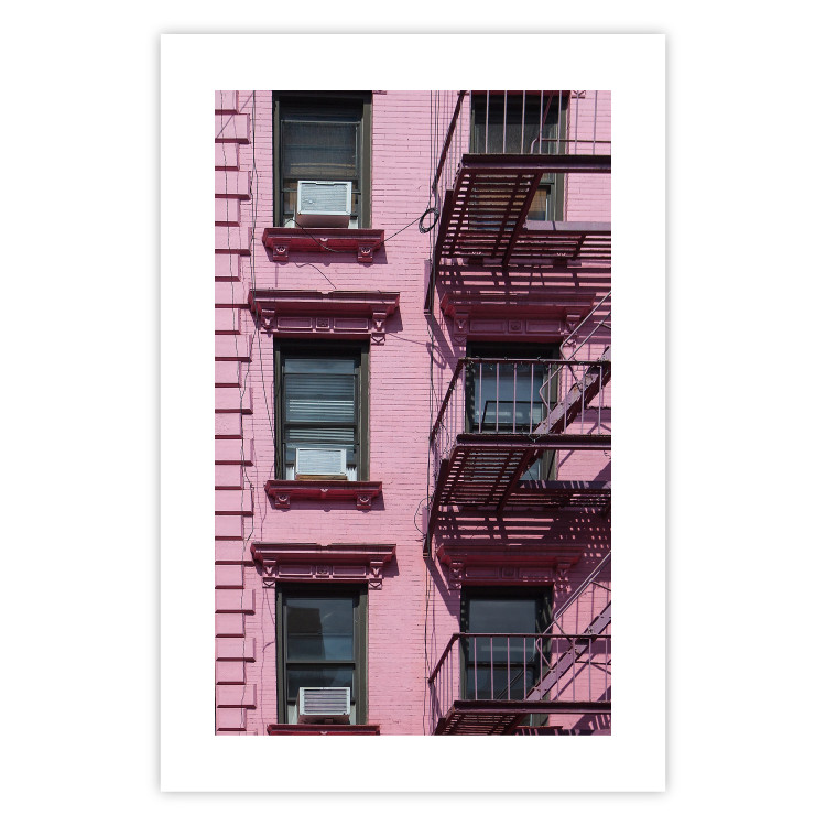 Wall Poster Fire Escape Stairs - architectural shot with a pink-painted building 116706 additionalImage 25