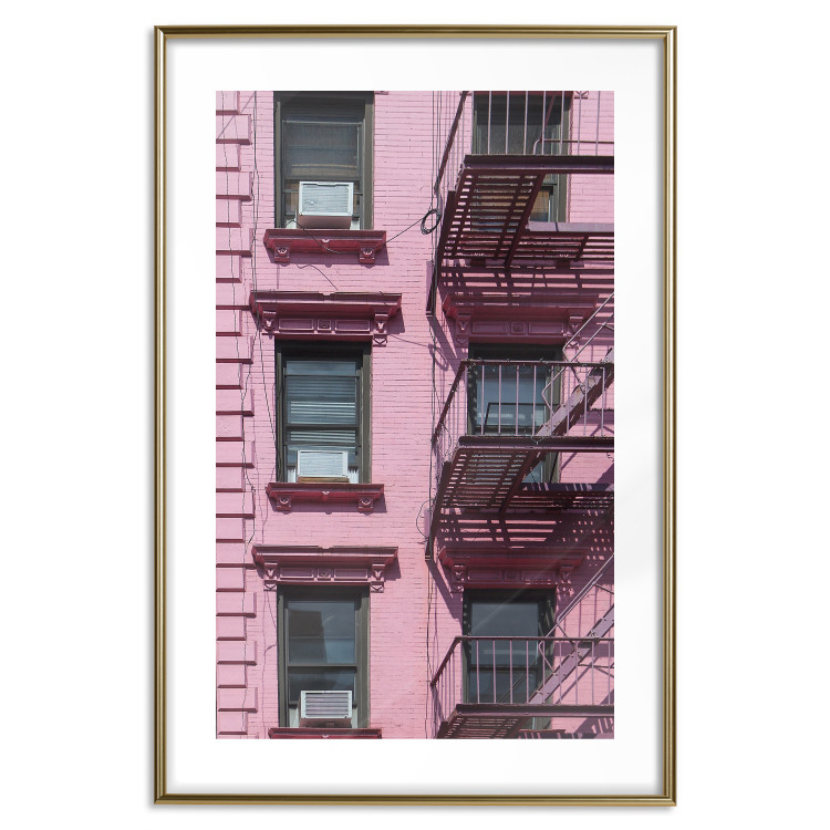 Wall Poster Fire Escape Stairs - architectural shot with a pink-painted building 116706 additionalImage 14