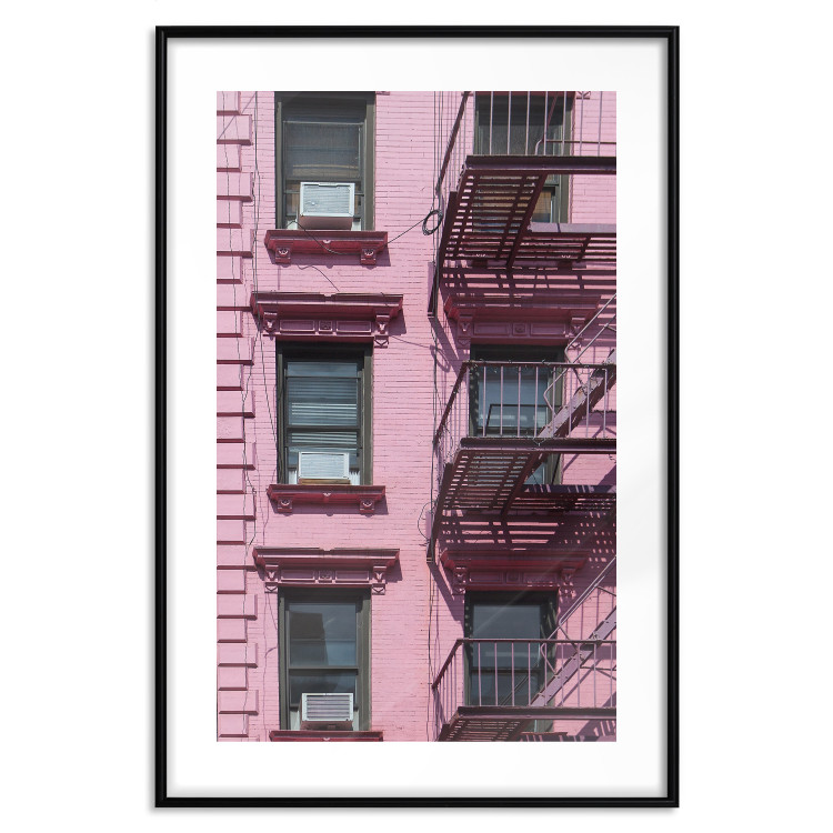Wall Poster Fire Escape Stairs - architectural shot with a pink-painted building 116706 additionalImage 17