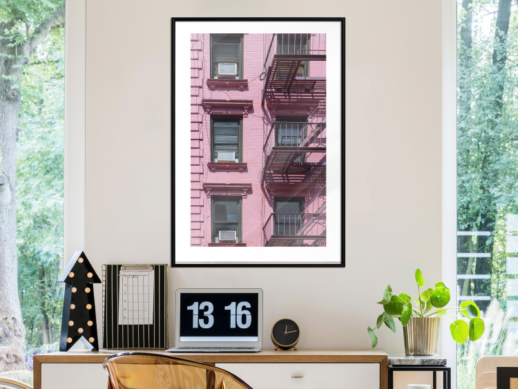 Wall Poster Fire Escape Stairs - architectural shot with a pink-painted building 116706 additionalImage 6