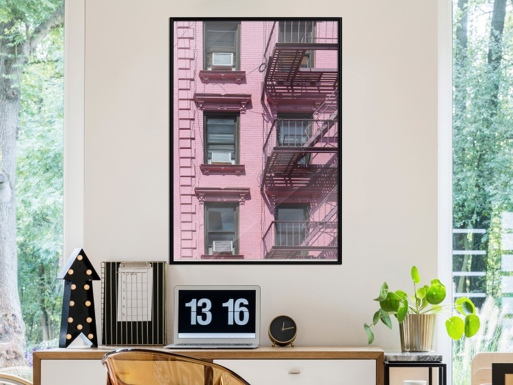 Wall Poster Fire Escape Stairs - architectural shot with a pink-painted building 116706 additionalImage 5