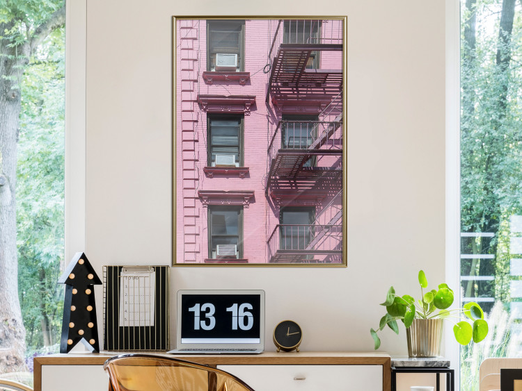 Wall Poster Fire Escape Stairs - architectural shot with a pink-painted building 116706 additionalImage 7