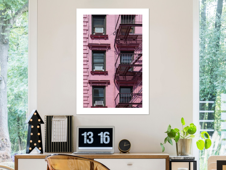 Wall Poster Fire Escape Stairs - architectural shot with a pink-painted building 116706 additionalImage 4