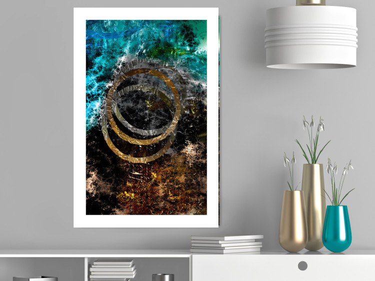 Poster Cassiopeia - colorful abstraction with two circles in gold and silver 117606 additionalImage 2