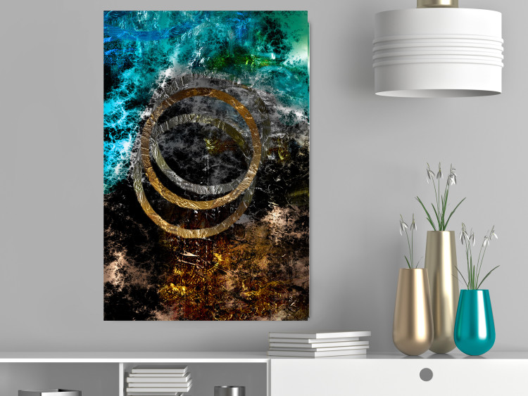 Poster Cassiopeia - colorful abstraction with two circles in gold and silver 117606 additionalImage 17