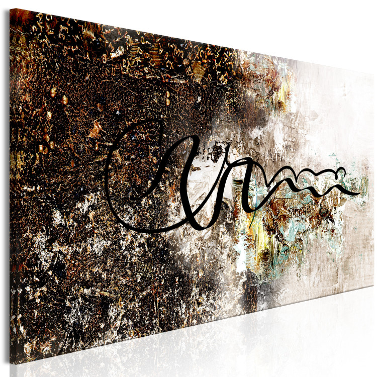 Canvas Art Print Oriental Charm - black lettering on a background of brown abstraction 118006 additionalImage 2