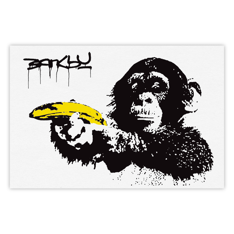 Poster Banana Gun - composition with a monkey and a yellow fruit in Banksy style 119206