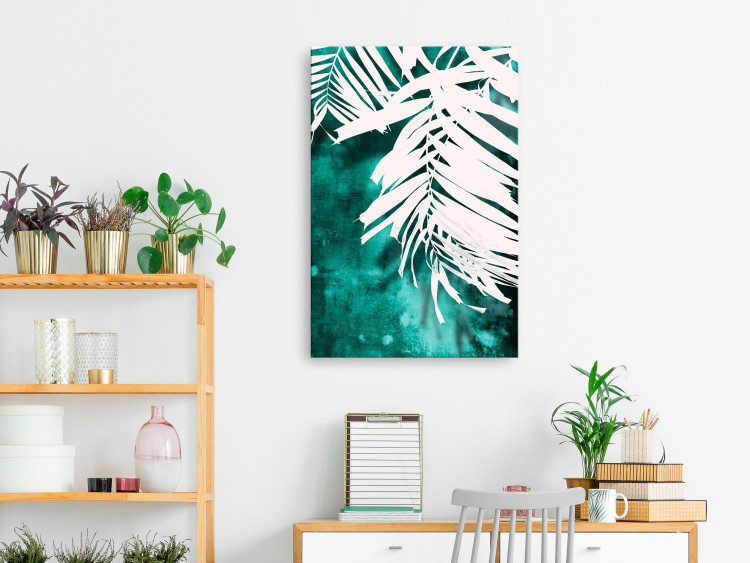 Canvas Art Print Botanical contrasts - palm leaves on an emerald abstract background 122306 additionalImage 3