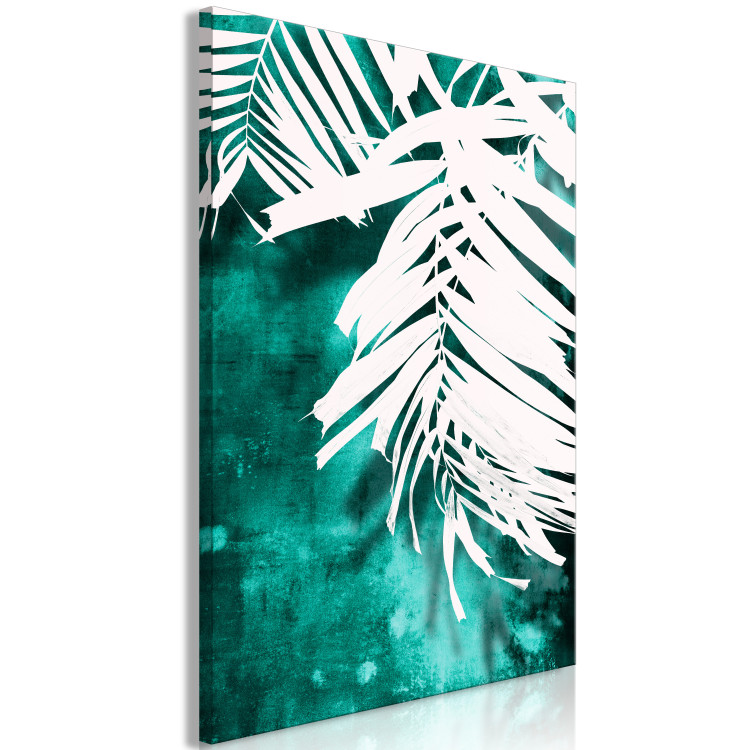 Canvas Art Print Botanical contrasts - palm leaves on an emerald abstract background 122306 additionalImage 2