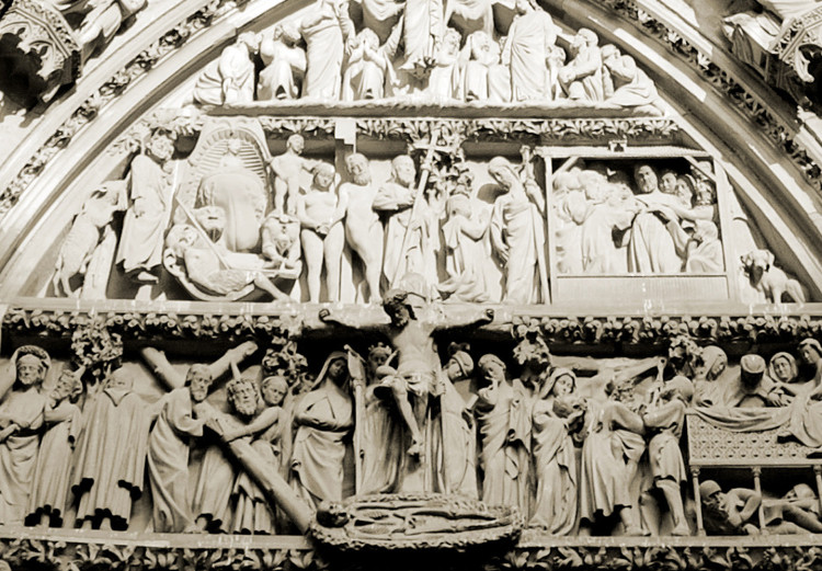 Canvas Notre Dame Cathedral portal - black and white Paris architecture photo 123906 additionalImage 5