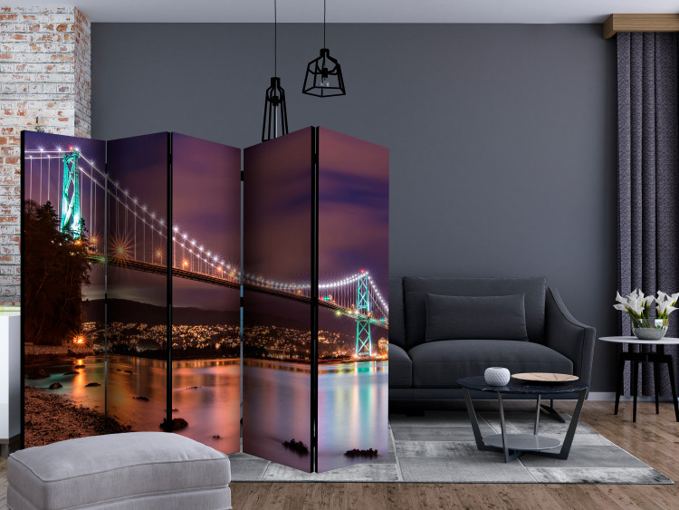 Room Divider Moonlight over the City II (5-piece) - urban architecture and bridge at night 124206 additionalImage 4