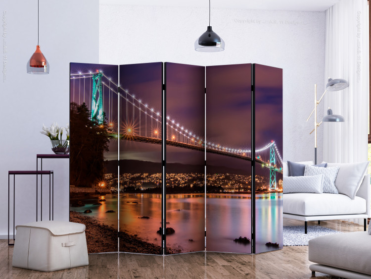 Room Divider Moonlight over the City II (5-piece) - urban architecture and bridge at night 124206 additionalImage 2