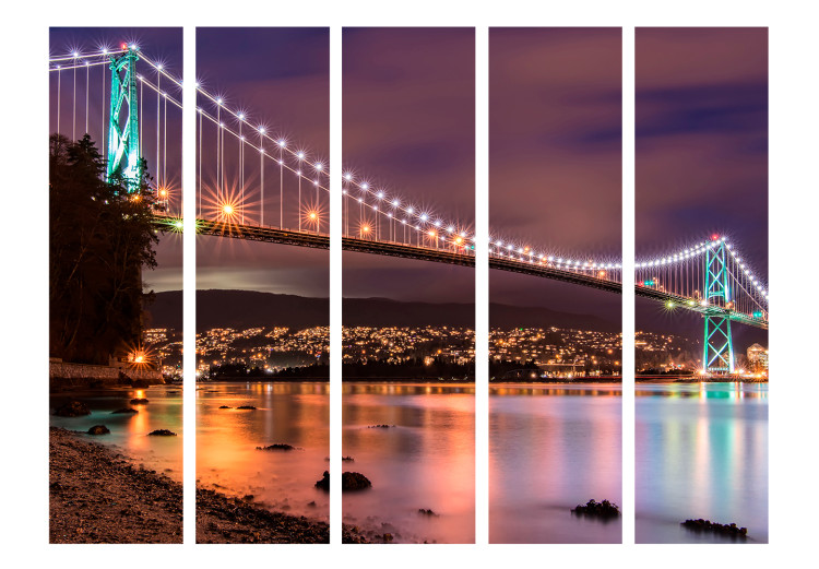 Room Divider Moonlight over the City II (5-piece) - urban architecture and bridge at night 124206 additionalImage 3