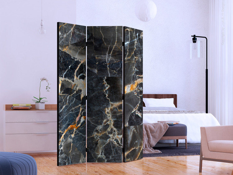 Folding Screen Black Marble (3-piece) - dark composition with a stone texture 124306 additionalImage 2