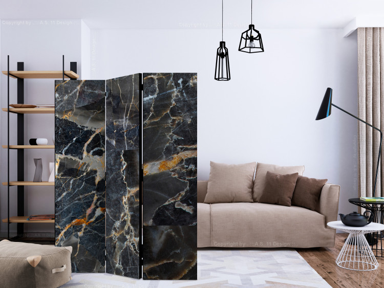 Folding Screen Black Marble (3-piece) - dark composition with a stone texture 124306 additionalImage 4