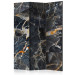 Folding Screen Black Marble (3-piece) - dark composition with a stone texture 124306