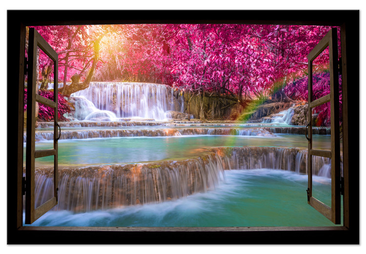 Canvas Pink Trees and Waterfall (1 Part) Wide 125006