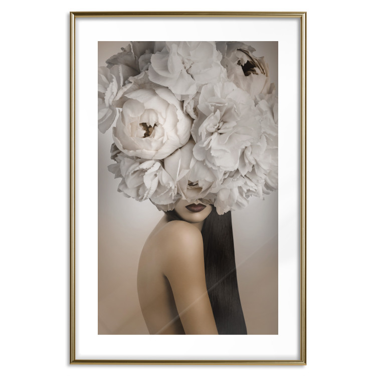 Poster Blossomed - abstract portrait of a woman with white flowers on her head 127306 additionalImage 16
