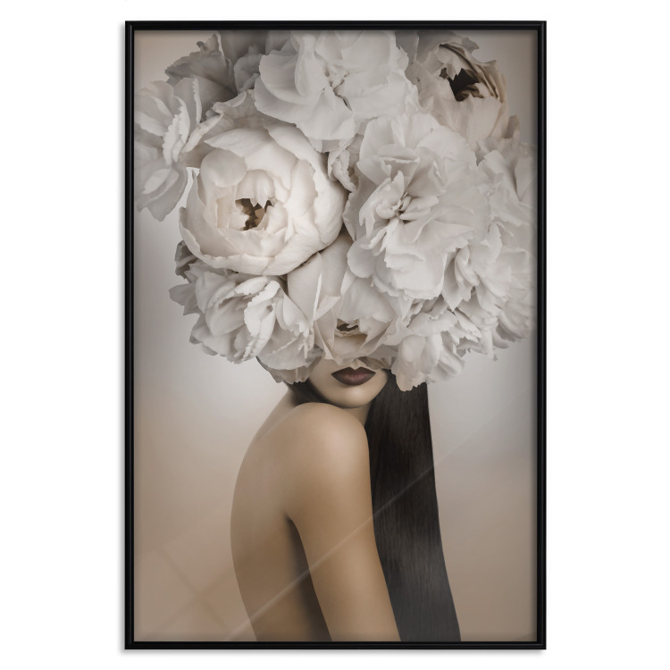 Poster Blossomed - abstract portrait of a woman with white flowers on her head 127306 additionalImage 18
