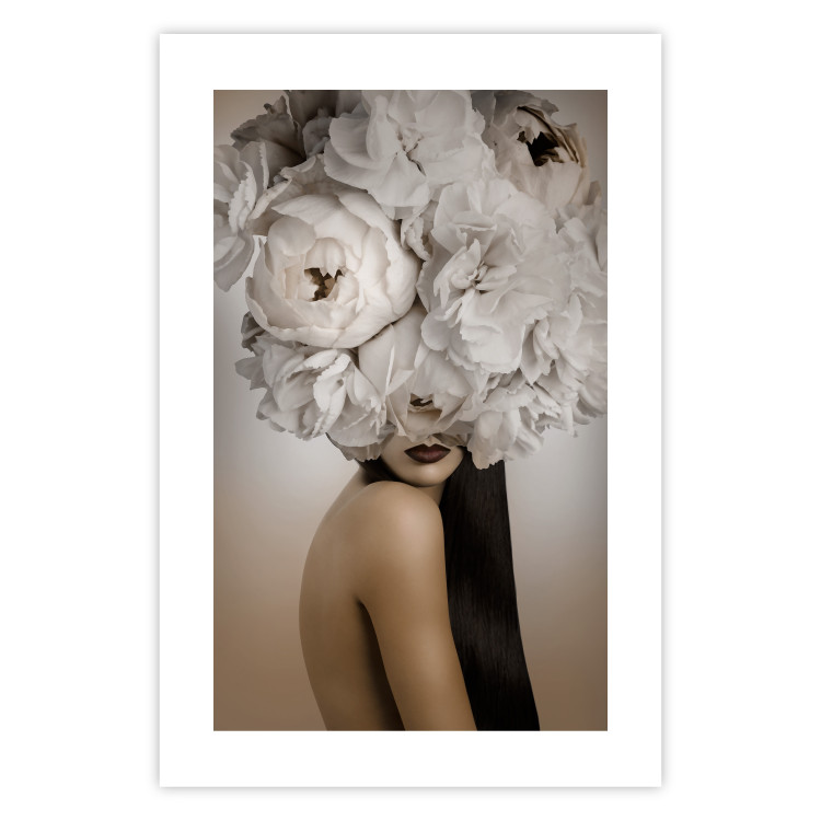 Poster Blossomed - abstract portrait of a woman with white flowers on her head 127306 additionalImage 19