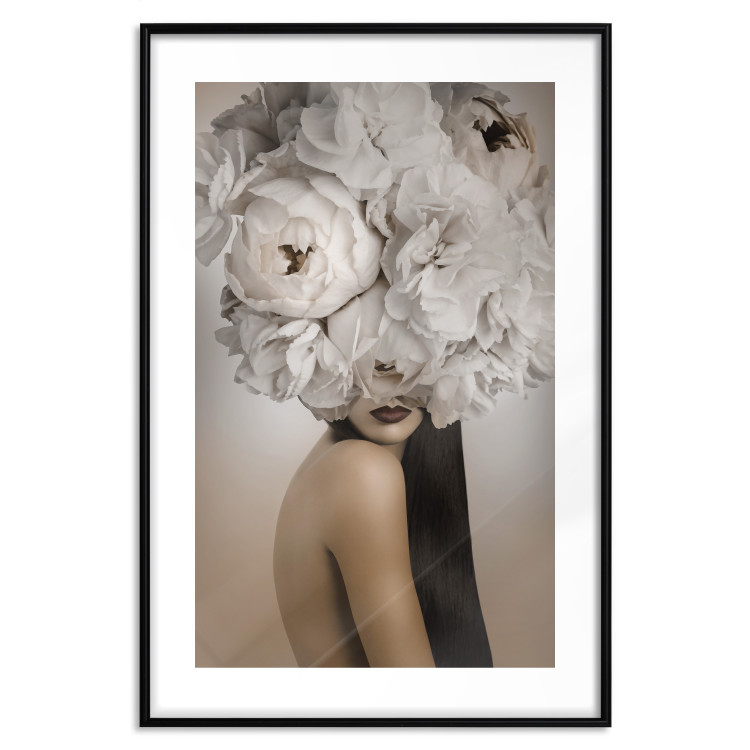 Poster Blossomed - abstract portrait of a woman with white flowers on her head 127306 additionalImage 15