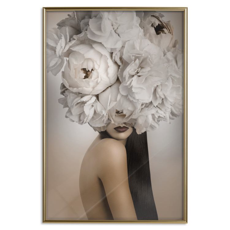 Poster Blossomed - abstract portrait of a woman with white flowers on her head 127306 additionalImage 17