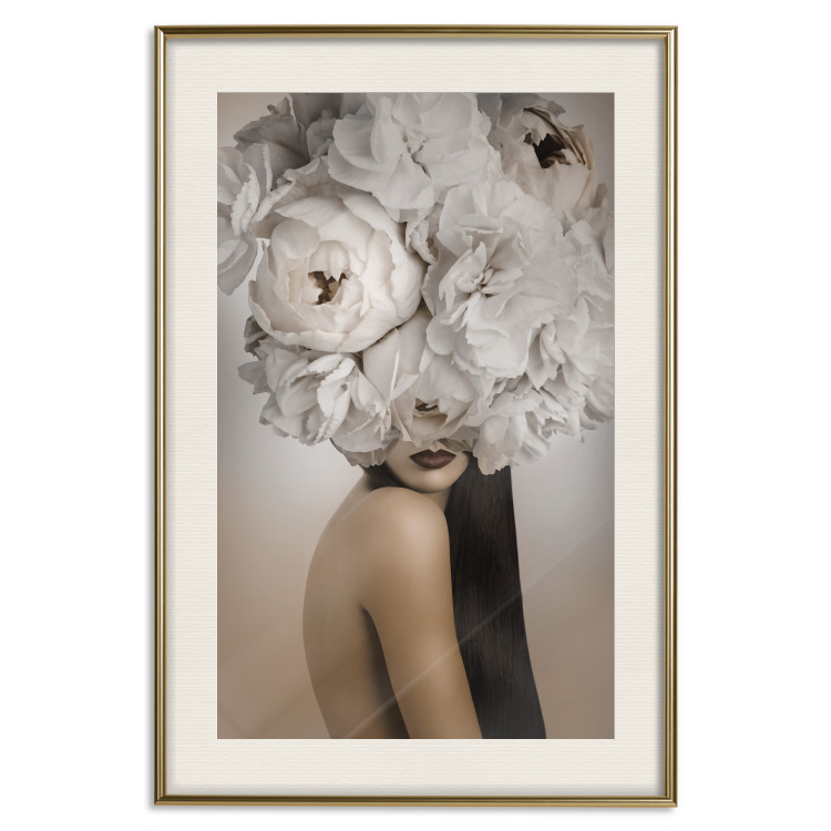 Poster Blossomed - abstract portrait of a woman with white flowers on her head 127306 additionalImage 20