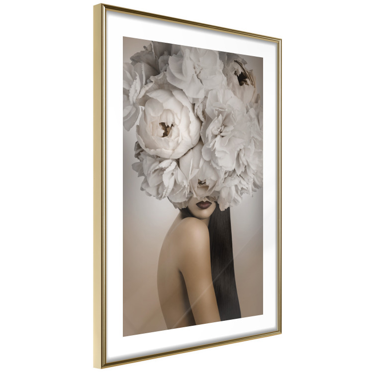 Poster Blossomed - abstract portrait of a woman with white flowers on her head 127306 additionalImage 9