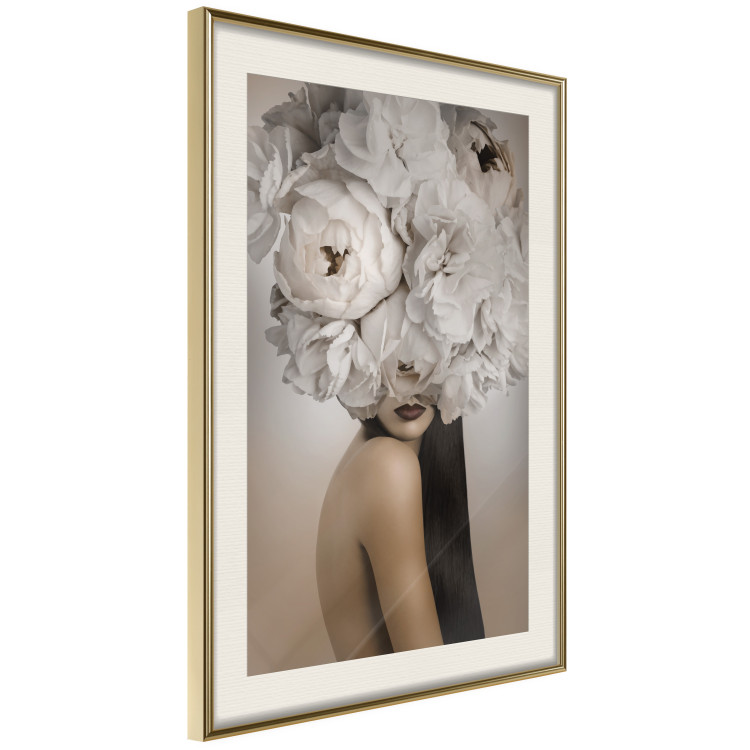 Poster Blossomed - abstract portrait of a woman with white flowers on her head 127306 additionalImage 3