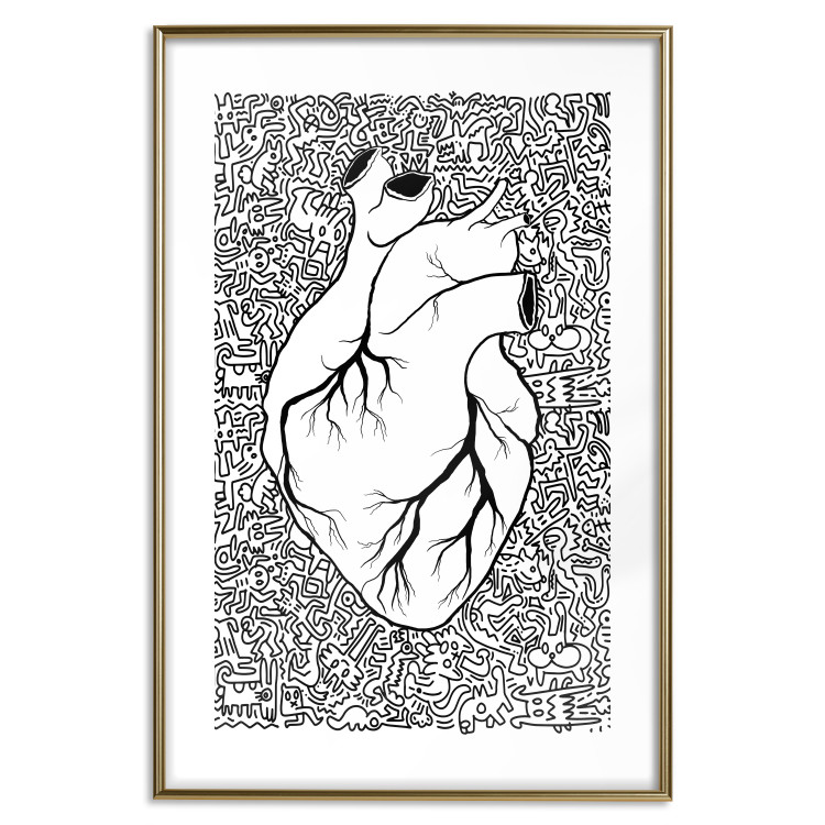 Poster Pure Heart - black and white human heart on abstract patterns background 127906 additionalImage 14