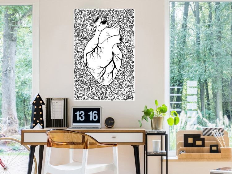 Poster Pure Heart - black and white human heart on abstract patterns background 127906 additionalImage 2