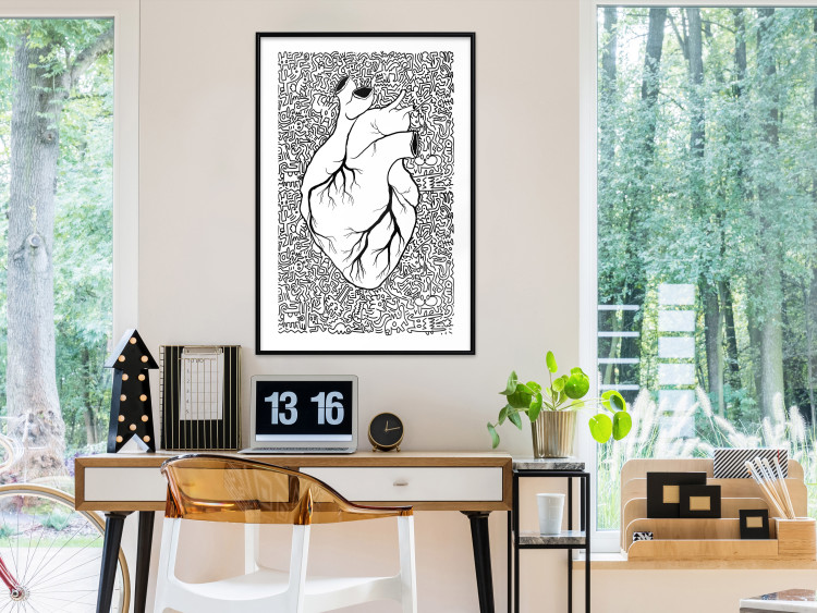 Poster Pure Heart - black and white human heart on abstract patterns background 127906 additionalImage 18