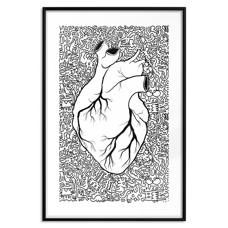 Poster Pure Heart - black and white human heart on abstract patterns background 127906 additionalImage 15