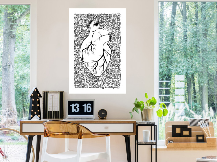Poster Pure Heart - black and white human heart on abstract patterns background 127906 additionalImage 3