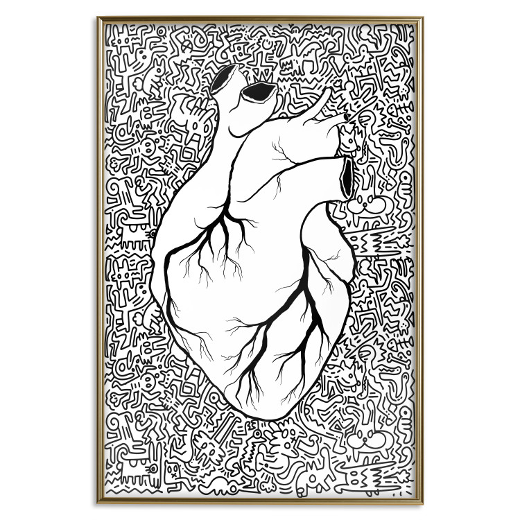 Poster Pure Heart - black and white human heart on abstract patterns background 127906 additionalImage 17