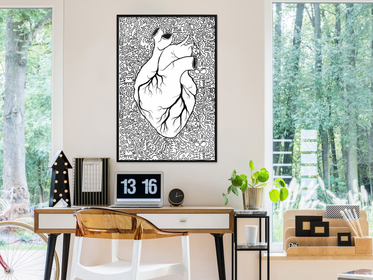 Poster Pure Heart - black and white human heart on abstract patterns background 127906 additionalImage 4