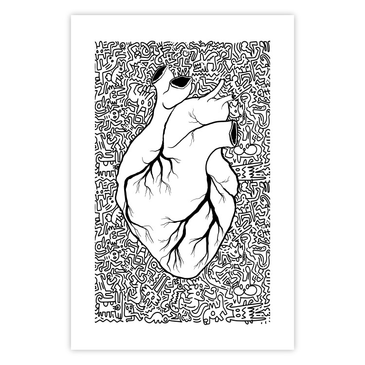 Poster Pure Heart - black and white human heart on abstract patterns background 127906 additionalImage 19