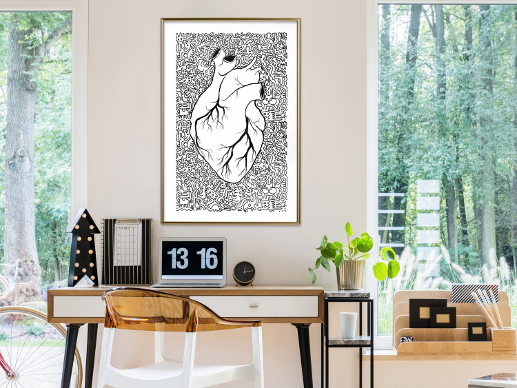 Poster Pure Heart - black and white human heart on abstract patterns background 127906 additionalImage 13