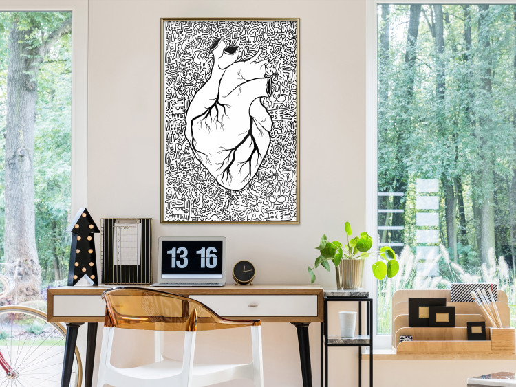 Poster Pure Heart - black and white human heart on abstract patterns background 127906 additionalImage 5
