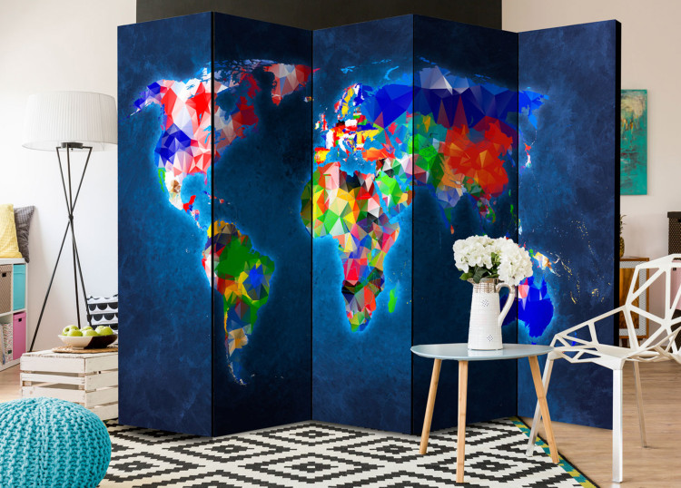 Folding Screen Colorful Continents (5-piece) - colorful geometric world map 128806 additionalImage 2