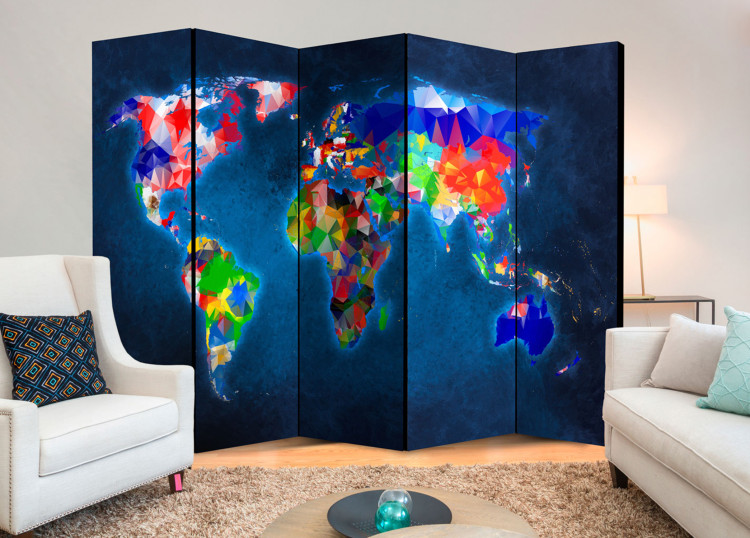 Folding Screen Colorful Continents (5-piece) - colorful geometric world map 128806 additionalImage 4
