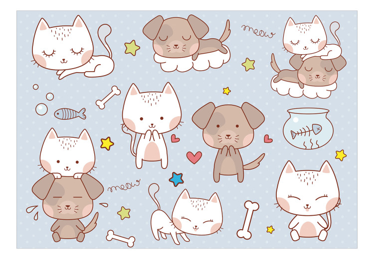 Photo Wallpaper Friendly kitties - childish pattern with animals on a blue background 129006 additionalImage 1