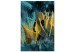 Canvas Print Golden Waves (1-piece) Vertical - golden abstraction on a blue background 131906