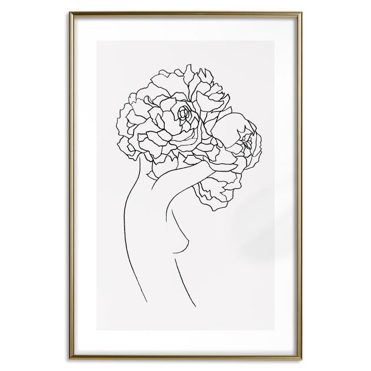 Wall Poster Gardener - abstract line art of a woman with flowers on a white background 132206 additionalImage 16
