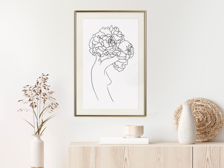 Wall Poster Gardener - abstract line art of a woman with flowers on a white background 132206 additionalImage 22